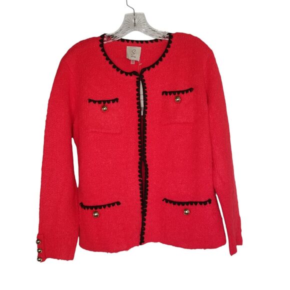 Sioni Red Cardigan Open Blazer Jacket Womens Large New Soft Holiday Career - Picture 1 of 9